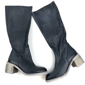 Free People Essential Tall Boots Slouch Black Leather Block Heel Size 39.5